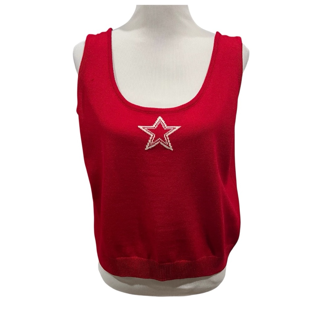 Vintage St. John Y2K Red Star Santana Knit Sweater Shell Tank Size Large